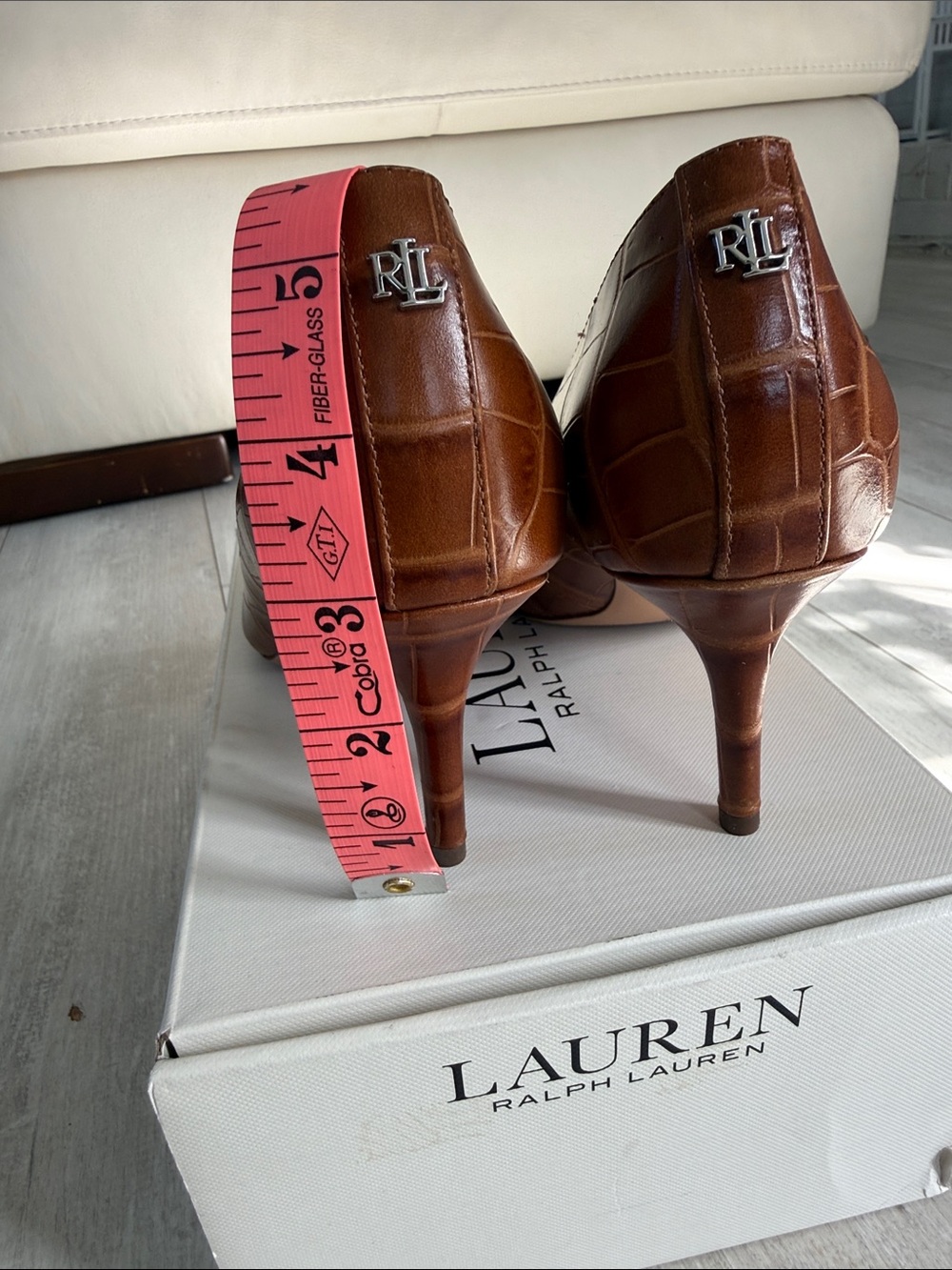 Lauren Ralph Lauren Cognac Croc-Embossed Leather Stiletto Pumps